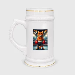 Кружка пивная Red cat is a professional boxer - ai art fantasy