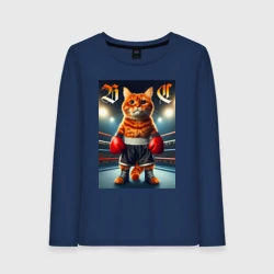 Женский лонгслив хлопок Red cat is a professional boxer - ai art fantasy