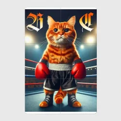 Магнитный плакат 2Х3 Red cat is a professional boxer - ai art fantasy