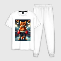 Мужская пижама хлопок Red cat is a professional boxer - ai art fantasy