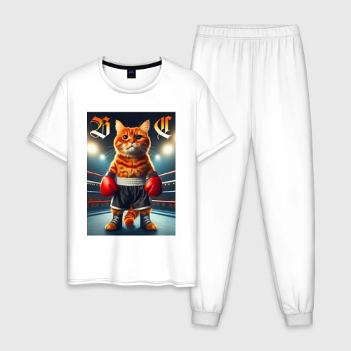 Мужская пижама хлопок Red cat is a professional boxer - ai art fantasy