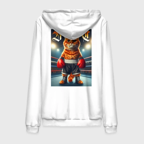 Мужская толстовка на молнии хлопок Red cat is a professional boxer - ai art fantasy