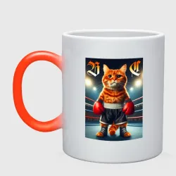 Кружка хамелеон Red cat is a professional boxer - ai art fantasy