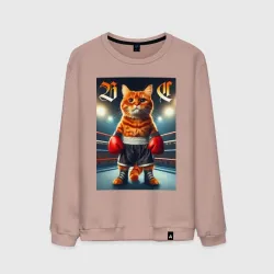 Мужской свитшот хлопок Red cat is a professional boxer - ai art fantasy