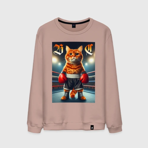 Мужской свитшот хлопок Red cat is a professional boxer - ai art fantasy