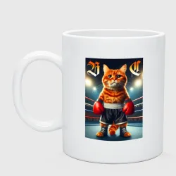 Кружка керамическая Red cat is a professional boxer - ai art fantasy