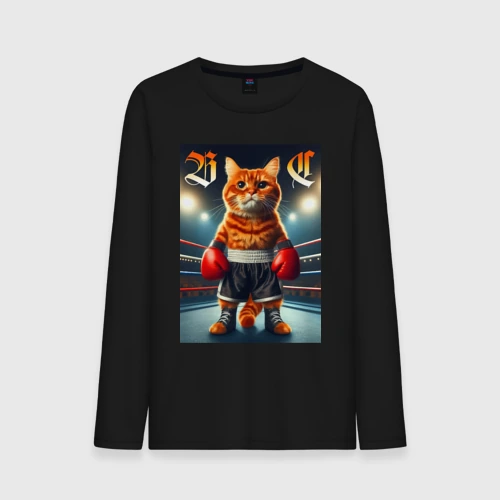 Мужской лонгслив хлопок Red cat is a professional boxer - ai art fantasy