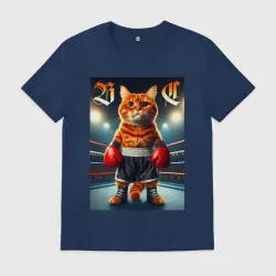 Мужская футболка хлопок Red cat is a professional boxer - ai art fantasy