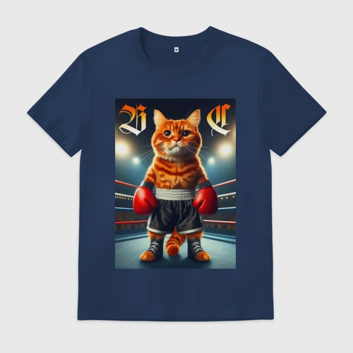 Мужская футболка хлопок Red cat is a professional boxer - ai art fantasy
