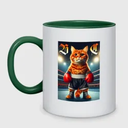 Кружка двухцветная Red cat is a professional boxer - ai art fantasy