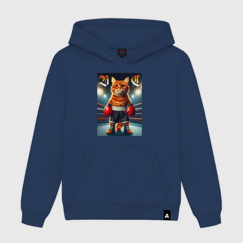 Мужская толстовка хлопок Red cat is a professional boxer - ai art fantasy