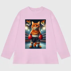 Женский лонгслив оверсайз COMFORT хлопок Red cat is a professional boxer - ai art fantasy