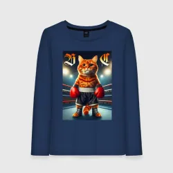 Женский лонгслив хлопок Red cat is a professional boxer - ai art fantasy