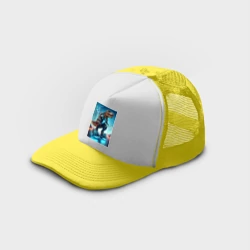 Кепка тракер с сеткой Cyber tyrannosaur on a hoverboard - neon glow fantasy - фото 2