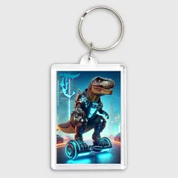 Брелок прямоугольный 35*50 Cyber tyrannosaur on a hoverboard - neon glow fantasy