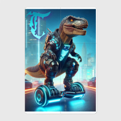 Магнитный плакат 2Х3 Cyber tyrannosaur on a hoverboard - neon glow fantasy
