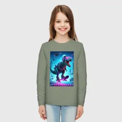 Детский лонгслив хлопок Cyber tyrannosaur on a skateboard - ai art fantasy - фото 2