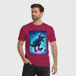 Мужская футболка хлопок Cyber tyrannosaur on a skateboard - ai art fantasy - фото 2