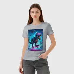 Женская футболка хлопок Cyber tyrannosaur on a skateboard - ai art fantasy - фото 2
