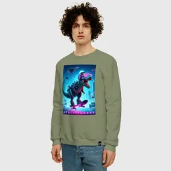 Мужской свитшот хлопок Cyber tyrannosaur on a skateboard - ai art fantasy - фото 2