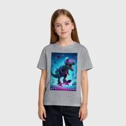 Детская футболка хлопок Cyber tyrannosaur on a skateboard - ai art fantasy - фото 2