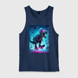 Мужская майка хлопок Cyber tyrannosaur on a skateboard - ai art fantasy