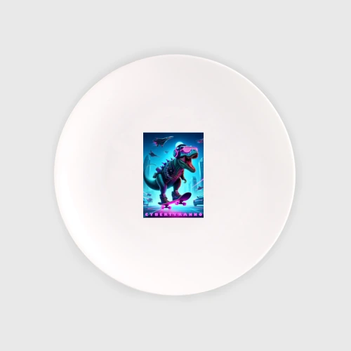 Тарелка Cyber tyrannosaur on a skateboard - ai art fantasy