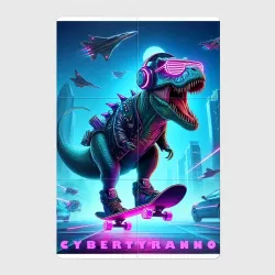 Магнитный плакат 2Х3 Cyber tyrannosaur on a skateboard - ai art fantasy