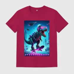 Мужская футболка хлопок Cyber tyrannosaur on a skateboard - ai art fantasy