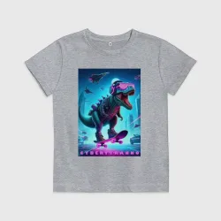 Детская футболка хлопок Cyber tyrannosaur on a skateboard - ai art fantasy