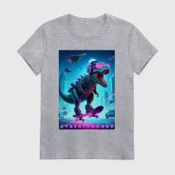 Женская футболка хлопок Cyber tyrannosaur on a skateboard - ai art fantasy