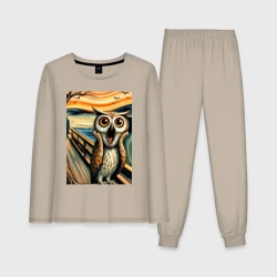 Женская пижама с лонгсливом хлопок Сова кричит на картине Эдварда Мунка - нейроарт