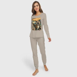 Женская пижама с лонгсливом хлопок Сова кричит на картине Эдварда Мунка - нейроарт - фото 2