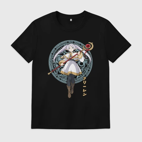 Мужская футболка хлопок с принтом Волшебница Фрирен, вид спереди #2