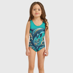 Детский купальник 3D Дельфин в бирюзовых волнах