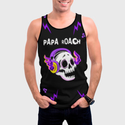 Мужская майка 3D Papa Roach неоновый череп - фото 2