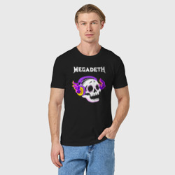Мужская футболка хлопок Megadeth - неоновый череп - фото 2