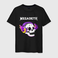 Мужская футболка хлопок Megadeth - неоновый череп