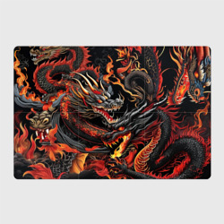 Магнитный плакат 3Х2 Огненные драконы в стиле  тату ирезуми на черном