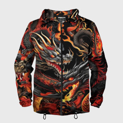 Мужская ветровка 3D Огненные драконы в стиле  тату ирезуми на черном