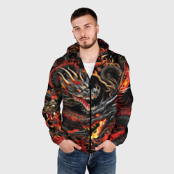 Мужская ветровка 3D Огненные драконы в стиле  тату ирезуми на черном - фото 2