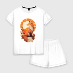 Женская пижама с шортиками хлопок Лиса и солнце в японском стиле