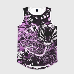 Мужская спортивная майка 3D Дракон тигр и самурай в сиреневом цвете