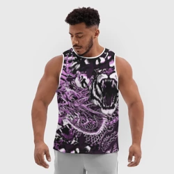 Мужская спортивная майка 3D Дракон тигр и самурай в сиреневом цвете - фото 2