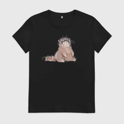 Женская футболка хлопок Манул удивленный