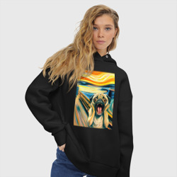 Женское худи Oversize хлопок Мопс кричит на картине Эдвард Мунк - мем искусство - фото 2