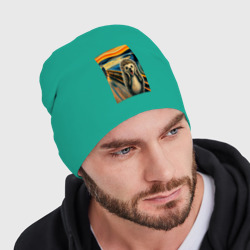 Мужская шапка демисезонная Ёжик кричит на картине Эдварда Мунка - мем искусство - фото 2