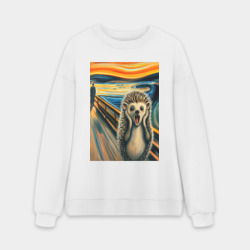 Мужской свитшот oversize без начеса хлопок Ёжик кричит на картине Эдварда Мунка - мем искусство