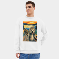 Мужской свитшот oversize без начеса хлопок Ёжик кричит на картине Эдварда Мунка - мем искусство - фото 2