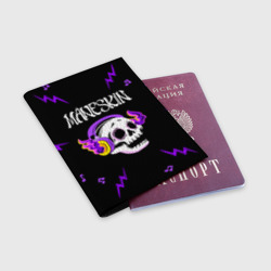 Обложка для паспорта матовая кожа Maneskin неоновый череп - фото 2